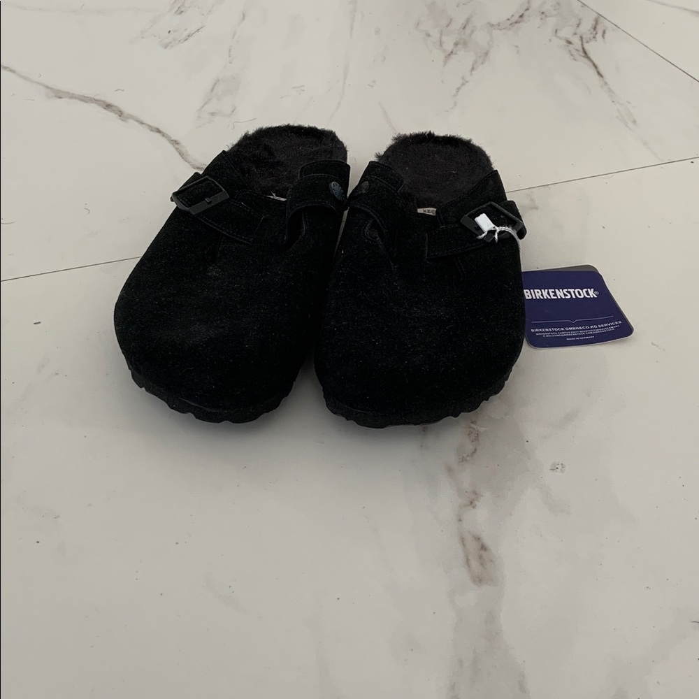Birkenstock Boston Shearlings Black 40 Womans Size 9 / 9.5 Soft Footbed